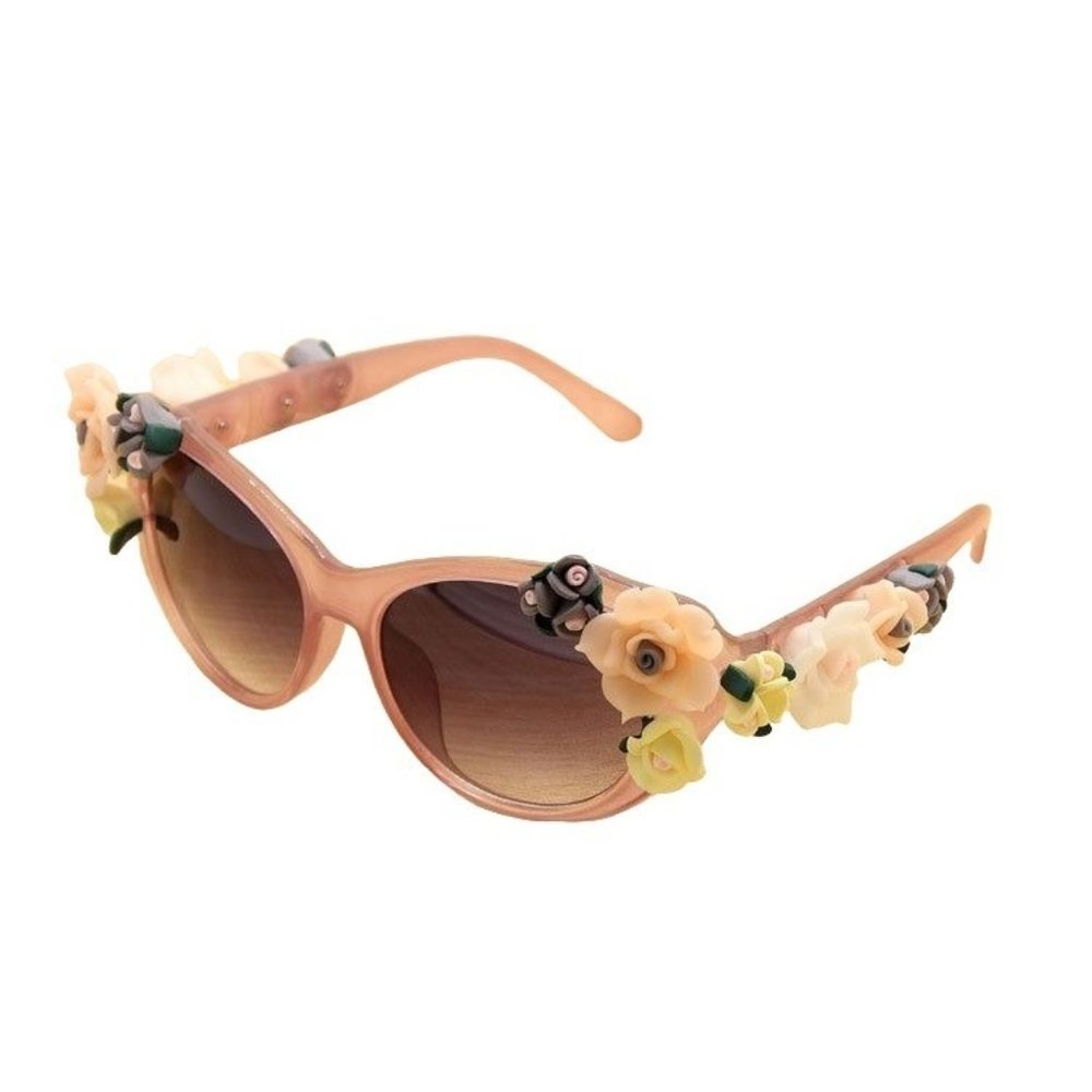 NEW Handmade Pink Flower Embellished Cat Eye Polarized Sunglasses